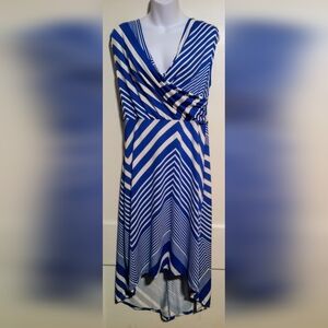 🛍️ BUNDLE ONLY 🛍️Karen A. Elegant High-Low Blue and White Striped Dress